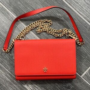 Tory Burch Vibrant Red Crossbody with Gold Chain